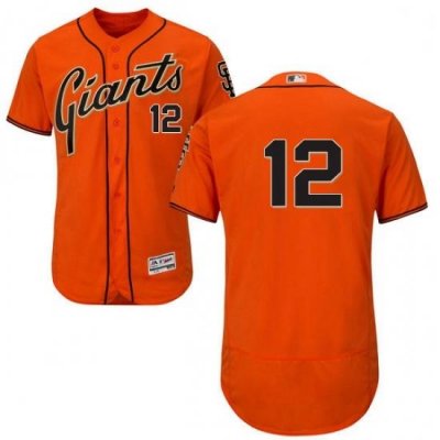 Mens Majestic San Francisco Giants 12 Joe Panik Orange Alternate Flex Base Authentic Collection MLB Jersey