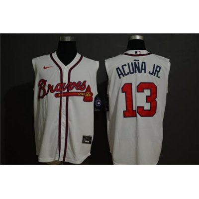 Braves 13 Ronald Acuna Jr  White Nike Cool Base Sleeveless Jersey