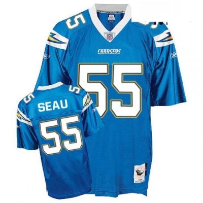 Mitchell And Ness Los Angeles Chargers 55 Junior Seau Authentic Light Blue Throwback NFL Jersey