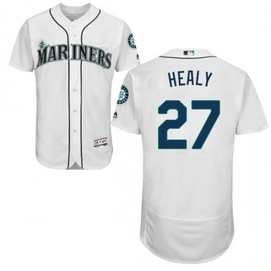 Mens Majestic Seattle Mariners 27 Ryon Healy White Home Flex Base Authentic Collection MLB Jersey