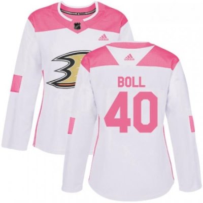 Womens Adidas Anaheim Ducks 40 Jared Boll Authentic WhitePink Fashion NHL Jersey