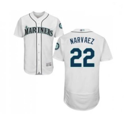 Mens Seattle Mariners 22 Omar Narvaez White Home Flex Base Authentic Collection Baseball Jersey