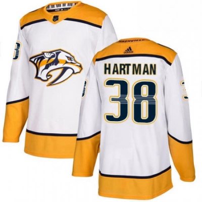 Mens Adidas Nashville Predators 38 Ryan Hartman Authentic White Away NHL Jersey