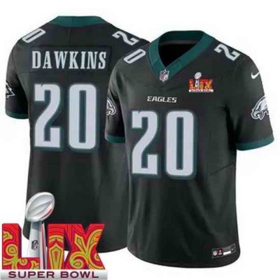 Men Philadelphia Eagles Brian Dawkins #20 Black 2024 2025 Super Bowl LIX F U S E Stitched NFL Jersey