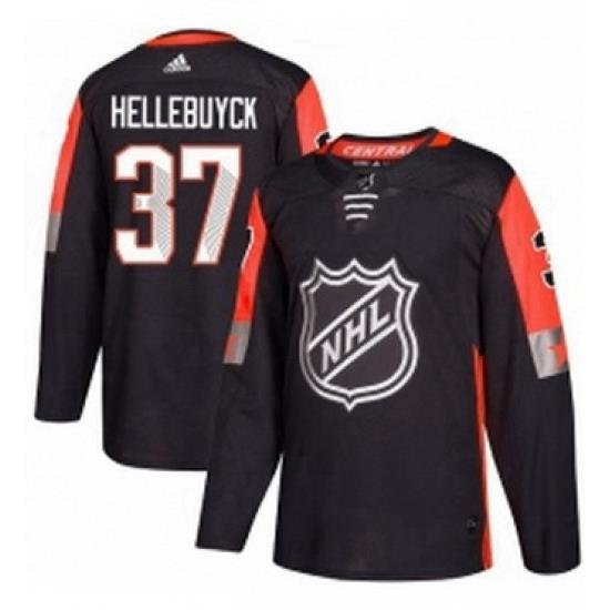 Mens Adidas Winnipeg Jets 37 Connor Hellebuyck Authentic Black 2018 All Star Central Division NHL Jersey