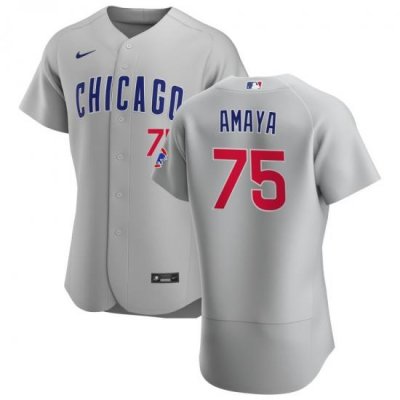 Men Chicago Cubs 75 Miguel Amaya Men Nike Gray Road 2020 Flex Base Team Jersey