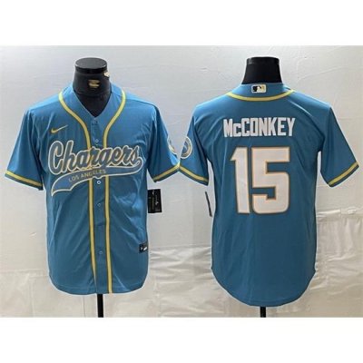 Men Los Angeles Chargers 15 Ladd McConkey Blue Cool Base Stitched Baseball Jersey