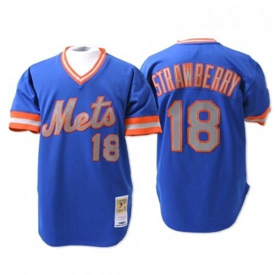 Mens Mitchell and Ness NeW York Mets 18 Darryl StraWberry Authentic Blue ThroWback MLB Jersey