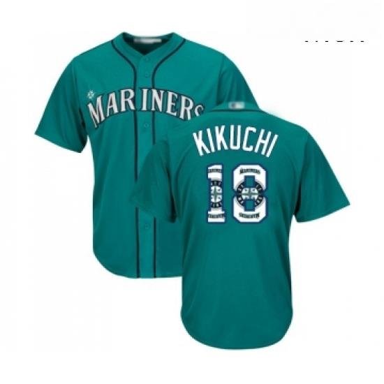 Mens Seattle Mariners 18 Yusei Kikuchi Authentic Teal Green Team Logo Fashion Cool Base Baseball Jersey