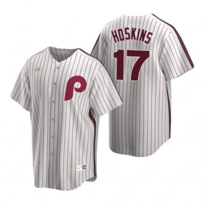 Mens Nike Philadelphia Phillies 17 Rhys Hoskins White CooperstoWn Collection Home Stitched Baseball Jersey