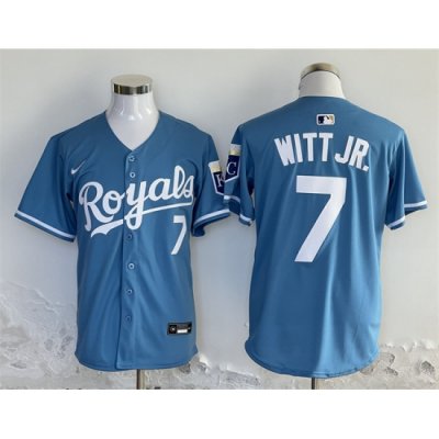 Men Kansas City Royals 7 Bobby Witt Jr  Blue 2024 Limited Stitched Baseball Jersey