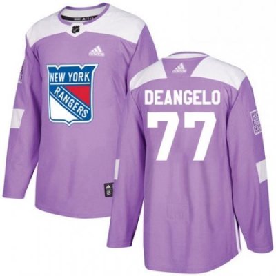 Mens Adidas New York Rangers 77 Anthony DeAngelo Authentic Purple Fights Cancer Practice NHL Jersey