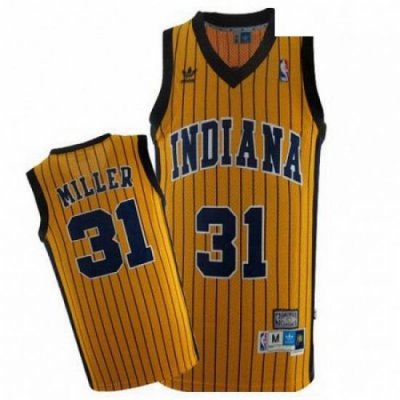 Mens Mitchell and Ness Indiana Pacers 31 Reggie Miller Swingman Gold Throwback NBA Jersey