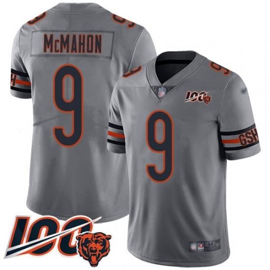 Youth Chicago Bears 9 Jim McMahon Limited Silver Inverted Legend 100th Season Football Jersey