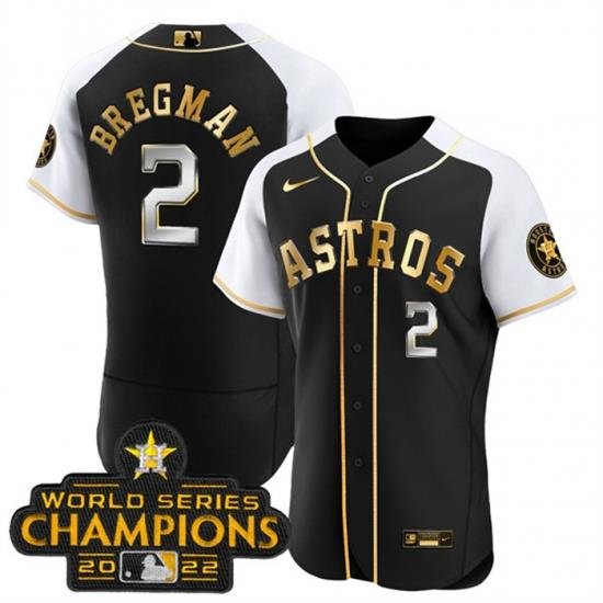 Men Houston Astros 2 Alex Bregman 2023 Black Gold Alternate Flex Base Stitched Baseball Jersey