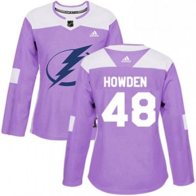 Womens Adidas Tampa Bay Lightning 48 Brett Howden Authentic Purple Fights Cancer Practice NHL Jersey