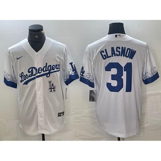 Men Los Angeles Dodgers 31 Tyler GlasnoW White City Connect Cool Base Stitched Baseball Jersey 1