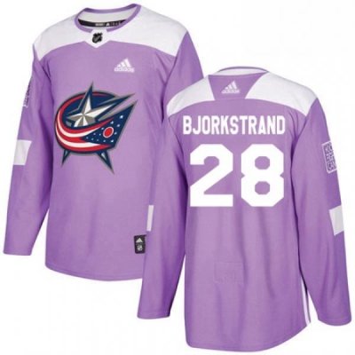 Mens Adidas Columbus Blue Jackets 28 Oliver Bjorkstrand Authentic Purple Fights Cancer Practice NHL Jersey