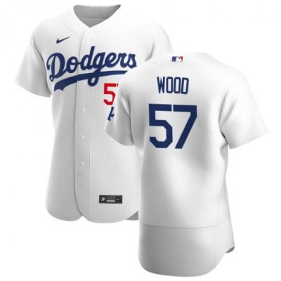 Men Los Angeles Dodgers 57 Alex Wood Men Nike White Home 2020 Flex Base Player MLB Jersey