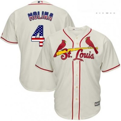 Mens Majestic St Louis Cardinals 4 Yadier Molina Authentic Cream USA Flag Fashion MLB Jersey