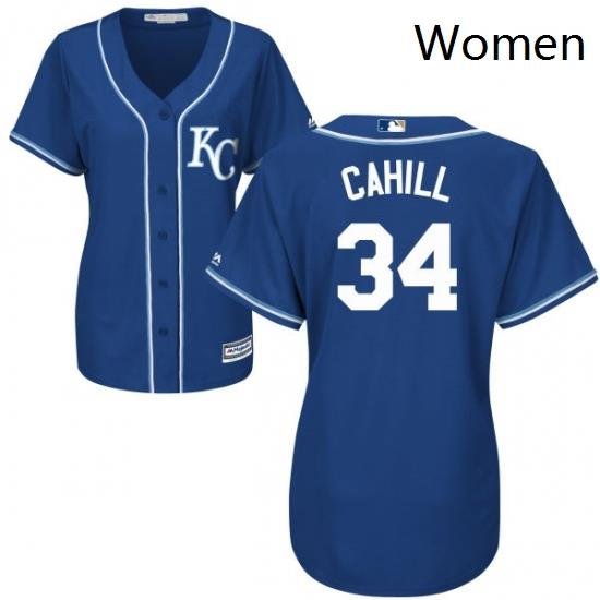 Womens Majestic Kansas City Royals 34 Trevor Cahill Authentic Blue Alternate 2 Cool Base MLB Jersey