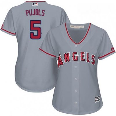 Womens Majestic Los Angeles Angels of Anaheim 5 Albert Pujols Authentic Grey MLB Jersey