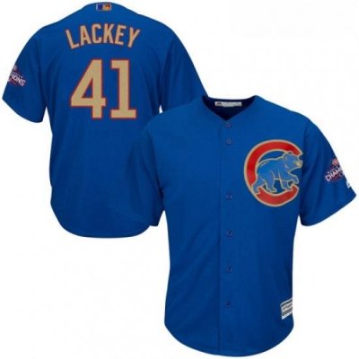 Youth Majestic Chicago Cubs 41 John Lackey Authentic Royal Blue 2017 Gold Champion Cool Base MLB Jersey