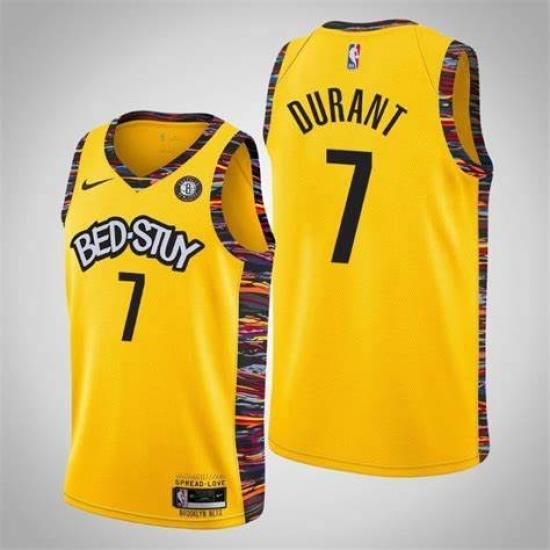 Men Nike Brooklyn Nets Kevin Durant 7 Yellow Nike Game NBA Jerseys