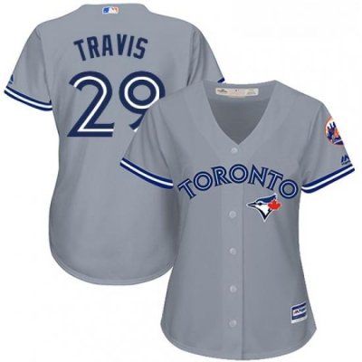 Womens Majestic Toronto Blue Jays 29 Devon Travis Replica Grey Road MLB Jersey