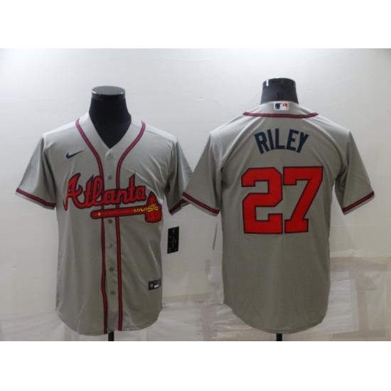 Men Gray Atlanta Braves 27 Austin Riley Cool Base MLB Stitched Jersey