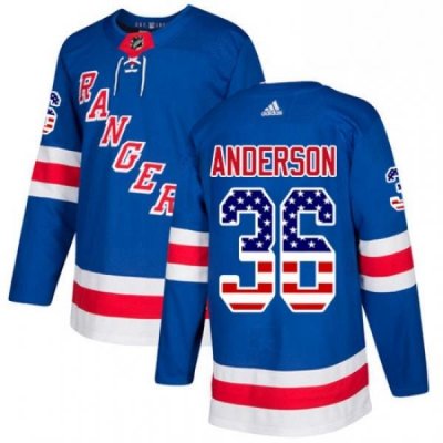 Youth Adidas New York Rangers 36 Glenn Anderson Authentic Royal Blue USA Flag Fashion NHL Jersey