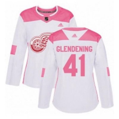 Womens Adidas Detroit Red Wings 41 Luke Glendening Authentic WhitePink Fashion NHL Jersey