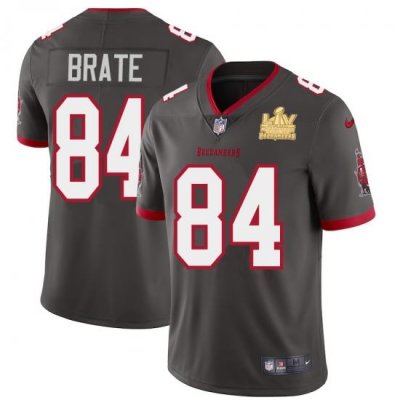 Men Tampa Bay Buccaneers 84 Cameron Brate Men Super Bowl LV Champions Patch Nike Pewter Alternate Vapor Limited Jersey