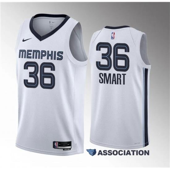 Men Memphis Grizzlies 36 Marcus Smart White Association Edition Stitched Basketball Jersey