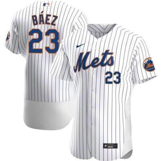 Men's NeW York Mets #23 Javier Baez White Anthentic Nike Jersey