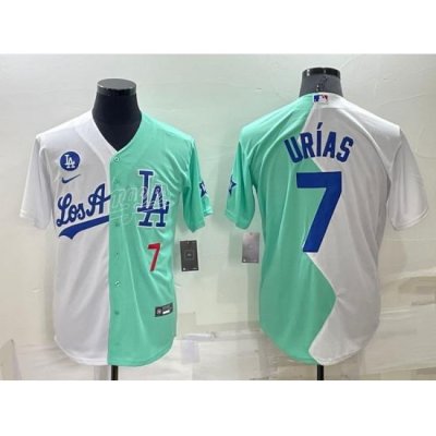 Men Los Angeles Dodgers 7 Julio Urias 2022 All Star White Green Cool Base Stitched Baseball Jersey