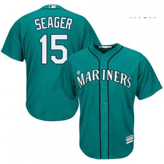 Mens Majestic Seattle Mariners 15 Kyle Seager Replica Teal Green Alternate Cool Base MLB Jersey