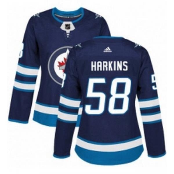 Womens Adidas Winnipeg Jets 58 Jansen Harkins Authentic Navy Blue Home NHL Jersey