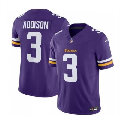 Men Minnesota Vikings 3 Jordan Addison Purple 2023 F U S E  Vapor Untouchable Limited Stitched Jersey