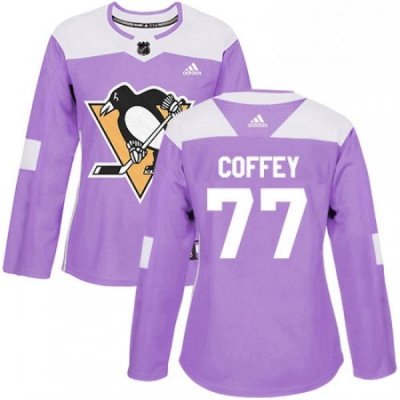 Womens Adidas Pittsburgh Penguins 77 Paul Coffey Authentic Purple Fights Cancer Practice NHL Jersey