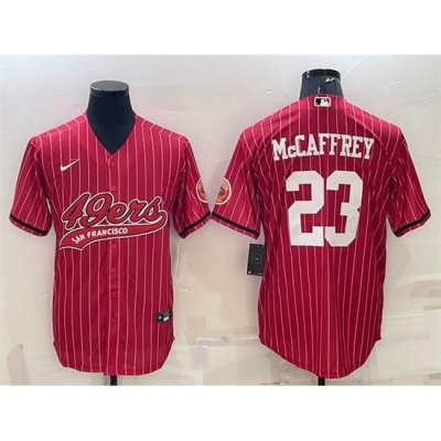 Men San Francisco 49ers 23 Christian McCaffrey Red With Patch Cool Base Stitched Baseball Jersey