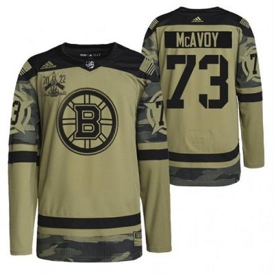 Men Boston Bruins 73 Charlie McAvoy 2022 Camo Military Appreciation Night Stitched jersey