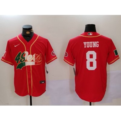 Men San Francisco 49ers  8 Steve Young Red With Patch Cool Base Stitched Baseball Jersey