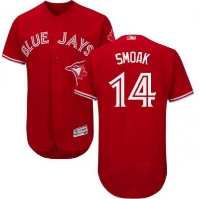 Mens Majestic Toronto Blue Jays 14 Justin Smoak Scarlet Flexbase Authentic Collection Alternate MLB Jersey