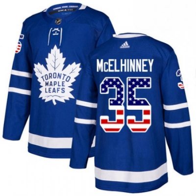 Youth Adidas Toronto Maple Leafs 35 Curtis McElhinney Authentic Royal Blue USA Flag Fashion NHL Jersey