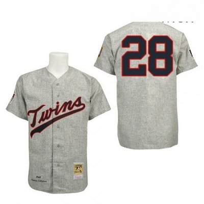 Mens Mitchell and Ness 1969 Minnesota Twins 28 Bert Blyleven Authentic Grey Throwback MLB Jersey