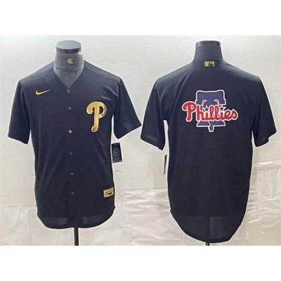 Men Philadelphia Phillies Black Team Big Logo Cool Base Stitched Baseball Jersey  B71