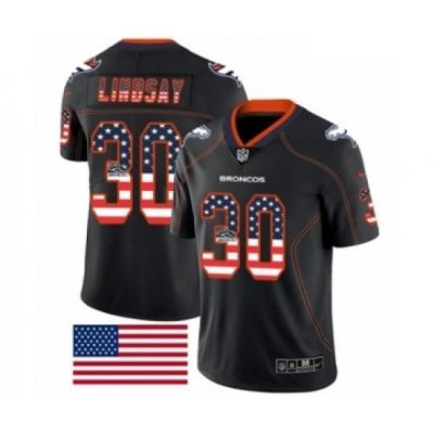 Men Nike Denver Broncos 30 Phillip Lindsay Limited Black Rush USA Flag NFL Jersey