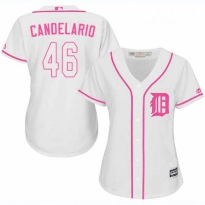 Womens Majestic Detroit Tigers 46 Jeimer Candelario Replica White Fashion Cool Base MLB Jersey