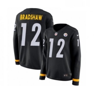 Womens Nike Pittsburgh Steelers 12 Terry Bradshaw Limited Black Therma Long Sleeve NFL Jersey